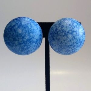 Vtg Blue Mottled Round Clip Earrings Cross Dress